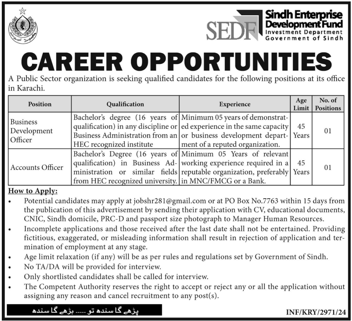 Latest Public Sector Organization Jobs Karachi 2024